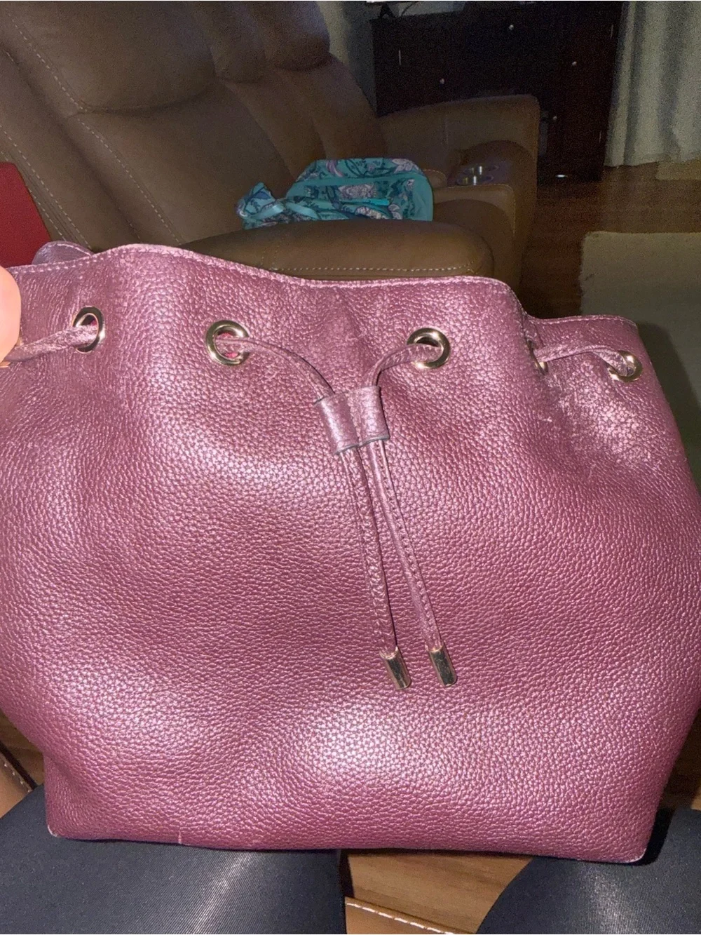 kate spade dark brown pebbled leather backpack with gold hardware